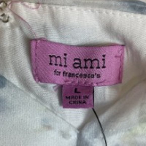 MI AMI FOR FRANCESCA'S PASTEL BLUE/WHITE FLORAL RUFFLE MINI DRESS SIZE L - Picture 3 of 11
